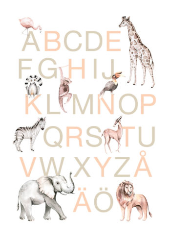 Poster Barntavla Alfabetet Djur 1