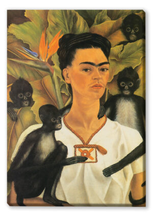 Canvas Frida Kahlo Självporträtt med apor 1