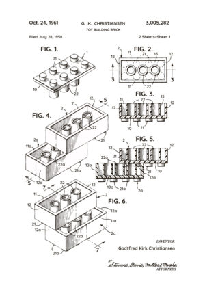 Poster Lego brick patent white 1