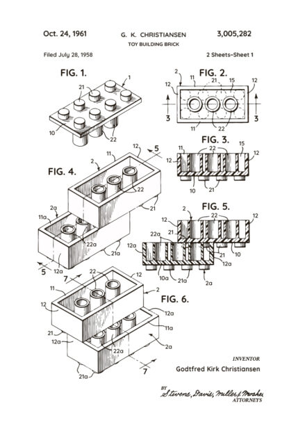 Poster Lego brick patent white 1