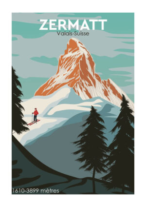 Poster Zermat Vintage skidaffisch 1