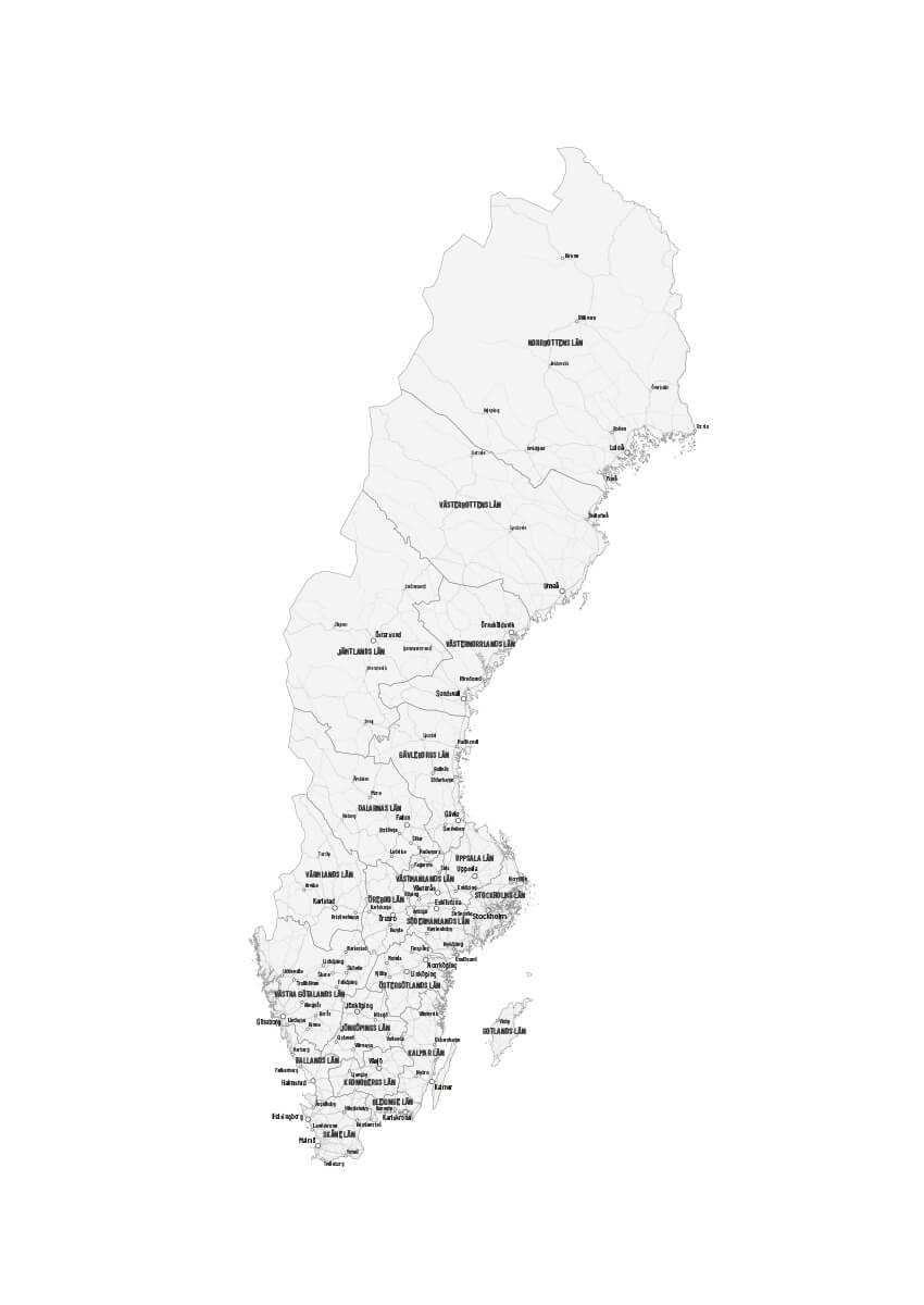 Sverigekarta med län och städer Poster - Posterland