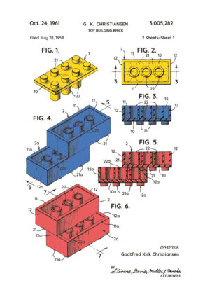 Poster Lego brick patent colored 1