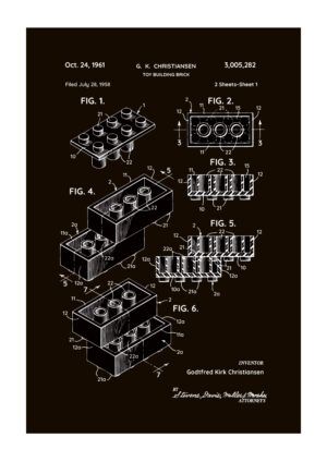 Poster Lego brick patent black white 1