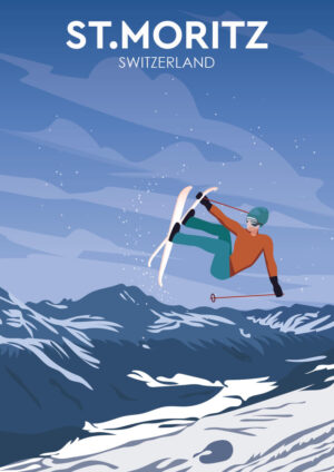 Poster St. Moritz Schweiz Vintage skidaffisch 1
