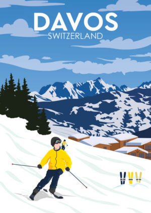 Poster Davos Schweiz Vintage skidaffisch 1