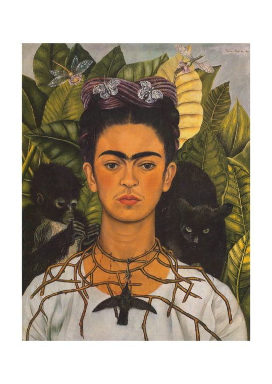 Poster Frida Kahlo självporträtt med katt 1