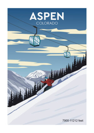 Poster Aspen Colorado Retro skidaffisch 1